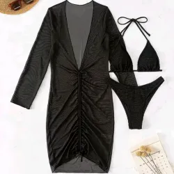 Bikini negro con vestido de mangas 3/4