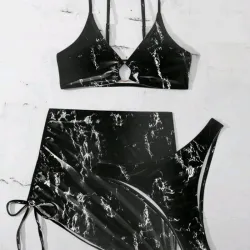 Bikini negro marmoleado con falda