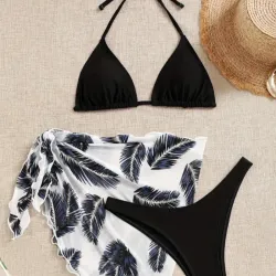 Bikini negro pareo d hojas