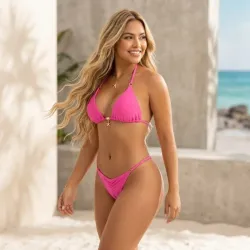 🩷 Bikini con colgante de metal — Rosado