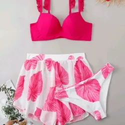 Bikini rosado con shorts 