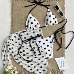 🖤🤍 Bikini de óvalos con pañoleta — Blanco/Negro