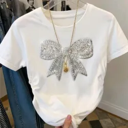 🤍 Camiseta con decoración de laso — Blanco