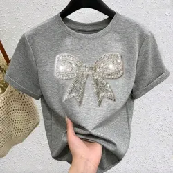 🩶 Camiseta con decoración de laso — Gris