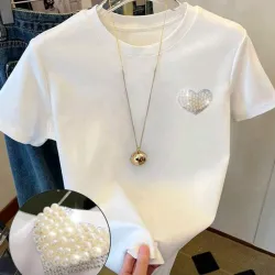 🤍 Camiseta con diseño de pedrería — Blanco