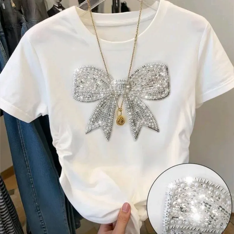 🤍 Camiseta con diseño de pedrería — Rosado