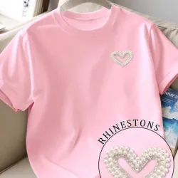 🩷 Camiseta con diseño de pedrería — Rosado