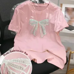 🩷 Camiseta con diseño de pedrería — Rosado