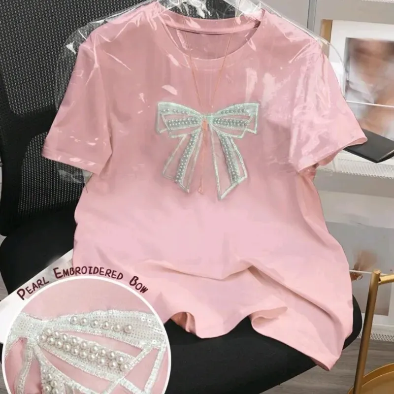 🩷 Camiseta con diseño de pedrería — Rosado