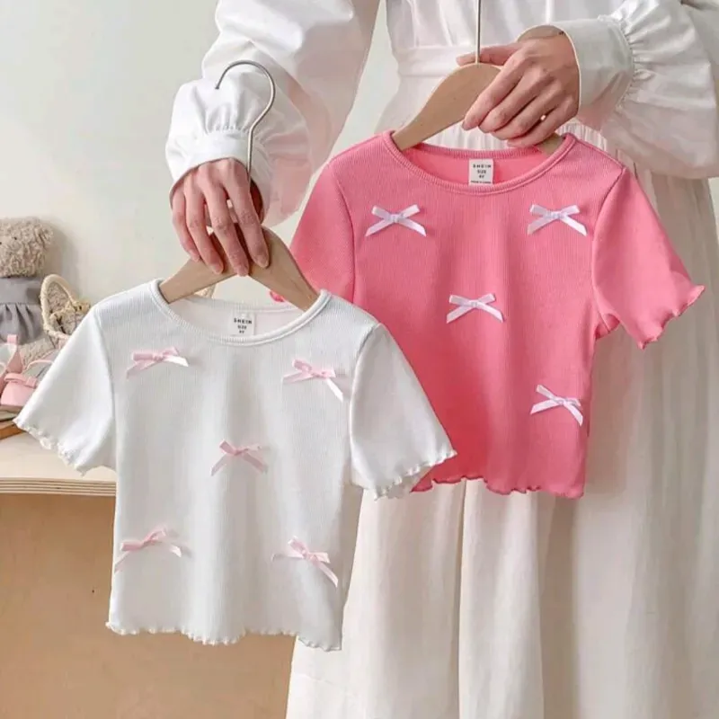 Camiseta d manga adorno lazo