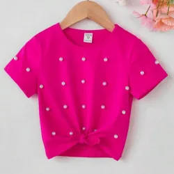 Camiseta fucsia d manga con perlas