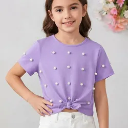 💜 Camiseta de mangas con perlas — Morado