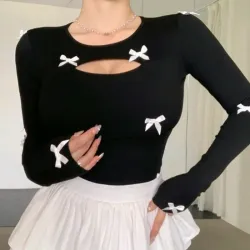 🖤Camiseta negra manga larga con lazo