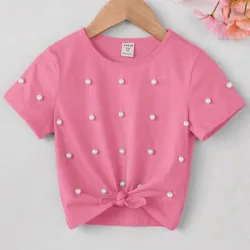 Camiseta rosa d manga con perlas
