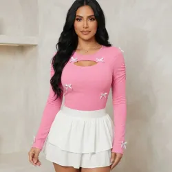 🩷 Camiseta manga larga con lasos — Rosado