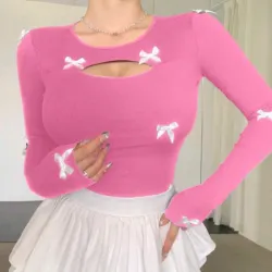 🩷Camiseta rosa manga larga con lazo