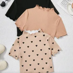 🖤🤎 Camisetas con borde lechuga — Negro/Beige