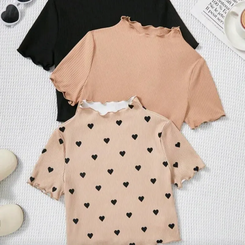 🖤🤎 Camisetas con borde lechuga — Negro/Beige