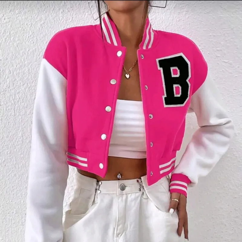 🩷 Chaqueta universitaria con letra — Rosado 