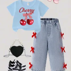 Conjunto d pantalón d niña top azul