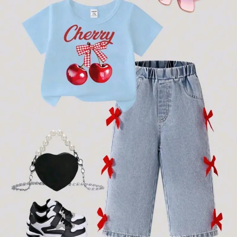 Conjunto d pantalón d niña top azul