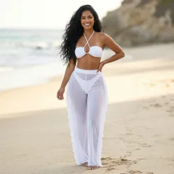 🤍 Conjunto de bikini con pantalón — Blanco
