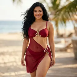 ❤️ Conjunto de bikini con pareo — Burdeos