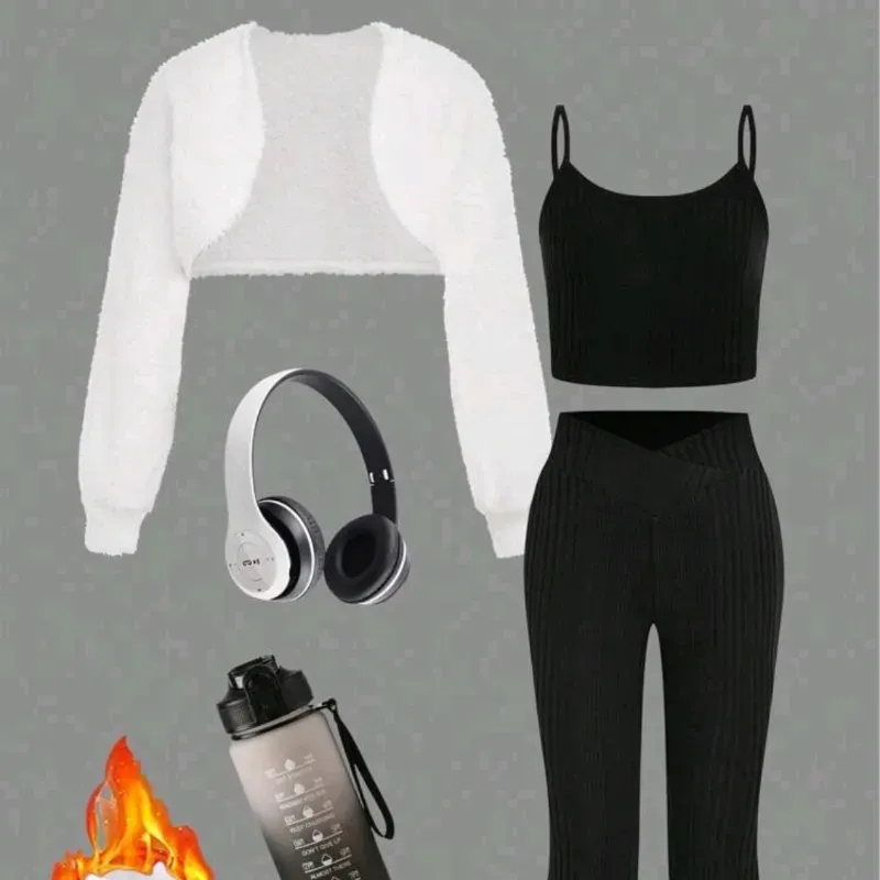 🖤🤍 Conjunto de blusa, licra y abrigo — Negro/ Blanco 