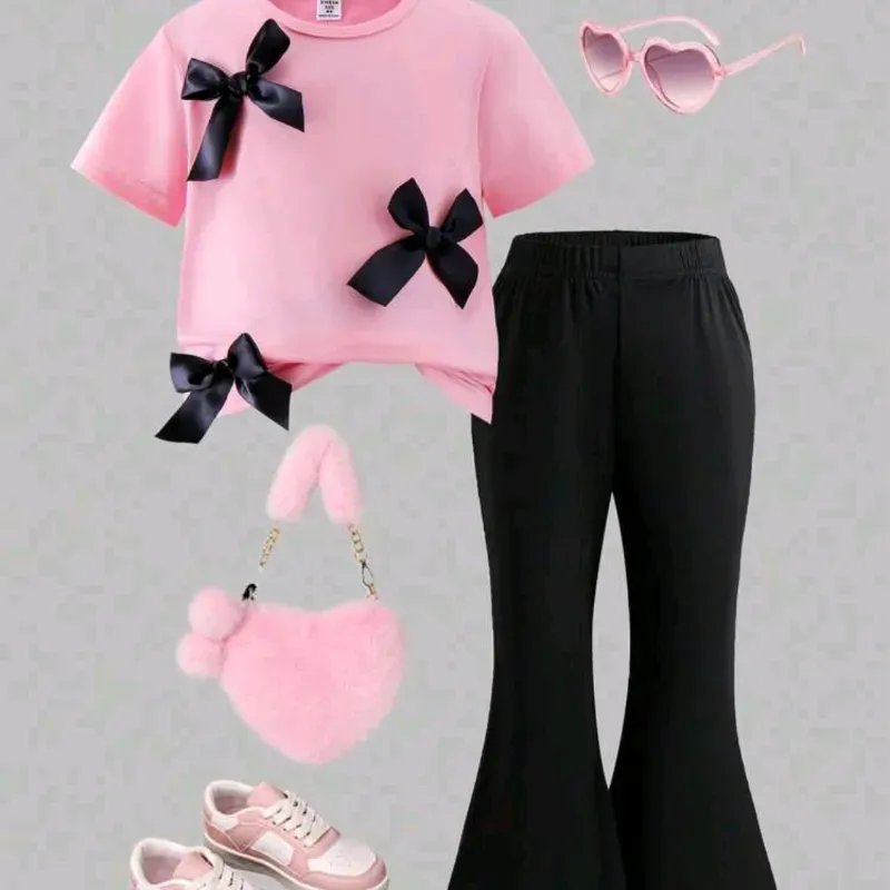 🩷🖤 Conjunto de blusa y licra — Negro/Rosado