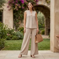 🤎 Conjunto de blusa y pantaloneta — Beige