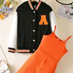🖤🧡 Conjunto de chaqueta y mono — Negro/Naranja