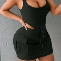 🖤 Conjunto de falda corta y body — Negro