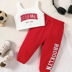 ❤️ Conjunto de mono y top — Rojo/Blanco