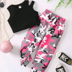 🩷🖤 Conjunto de pantalón y top — Negro/Rosado