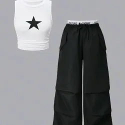 🖤 Conjunto de pantalón y top — Negro/Blanco 