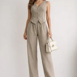 🤎 Conjunto de pantaloneta y chaleco — Beige