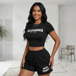 🖤 Conjunto de short y camiseta de mangas — Negro