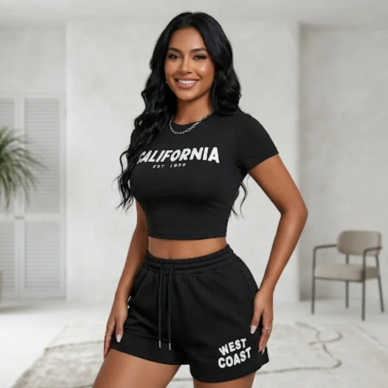 🖤 Conjunto de short y camiseta de mangas — Negro