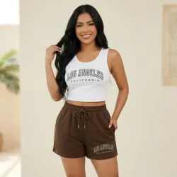 🤎🤍 Conjunto de short y camiseta — Marrón/Blanco