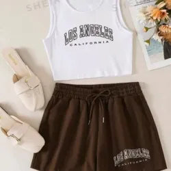 🤎🤍 Conjunto de short y camiseta — Marrón/Blanco