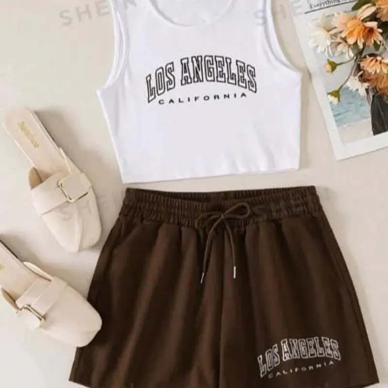 🤎🤍 Conjunto de short y camiseta — Marrón/Blanco
