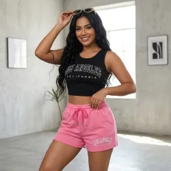 🩷🖤 Conjunto de short y camiseta — Negro/ Rosado