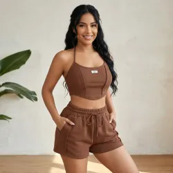 🤎 Conjunto de short y top halter — Marrón Chocolate