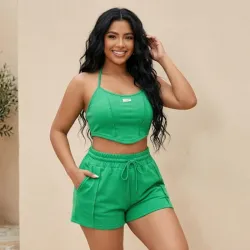 💚 Conjunto de short y top halter — Verde 