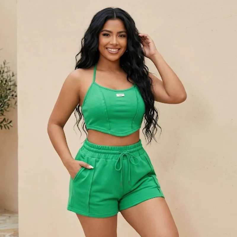 💚 Conjunto de short y top halter — Verde