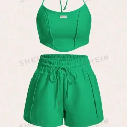 💚 Conjunto de short y top halter — Verde 