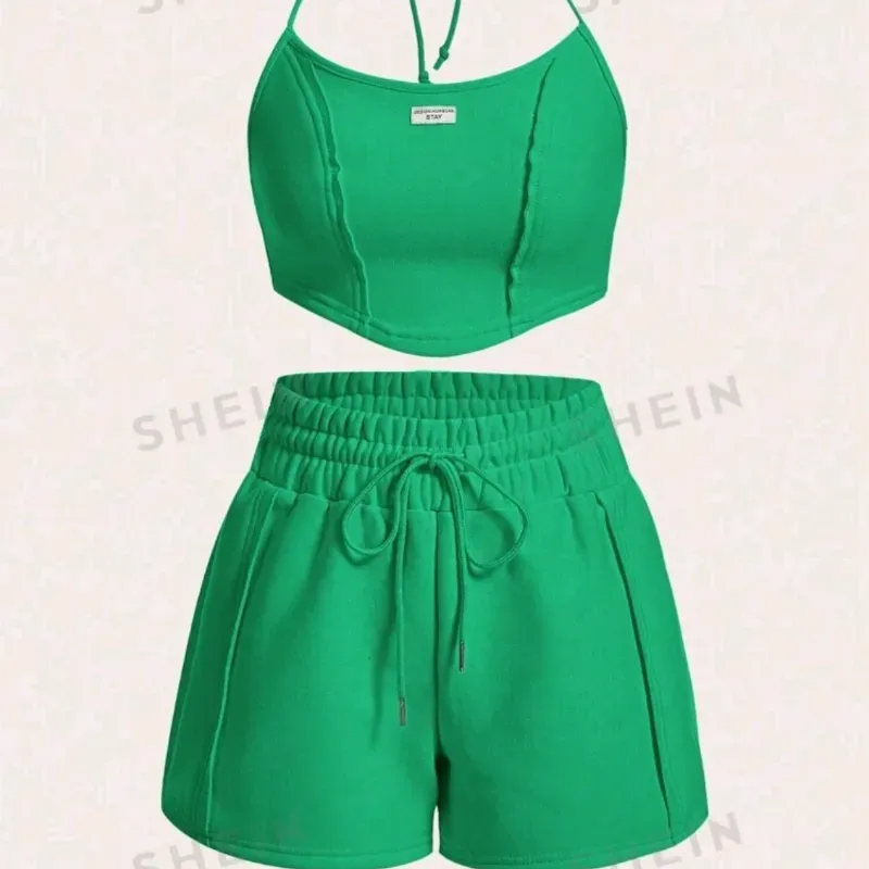 💚 Conjunto de short y top halter — Verde 