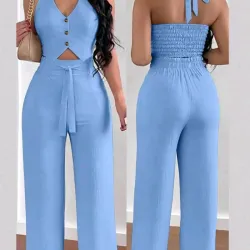 Conjunto dos piezas top sin espalda azul