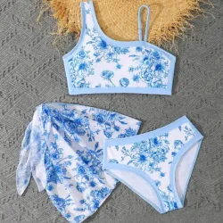 Conjunto estampado azul/blanco de 3 piezas