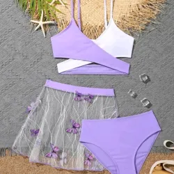 Conjunto malva de 3 piezas con mariposas 